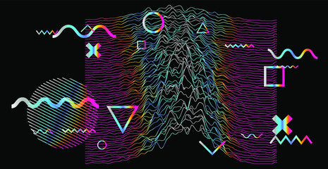 Aufkleber - Generative art and data visualization of Simplex or Perlin noise function. Abstract glitched background with geometric composition. Futuristic sci-fi illustration.