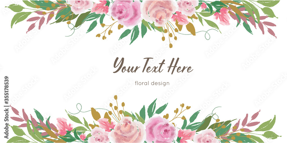 Vector flowers border with roses and leaves Stock Vector | Adobe Stock
