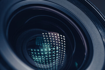 Aufkleber - Beautiful camera lens with light reflection Background pattern for design.