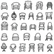 © Nadine.de.trevile - A set of antique and modern armchairs and chairs made in the style of a sketch. Doodles isolated on a white background. Vector collection of furniture