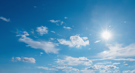 sun with white cloud and blue sky nature background