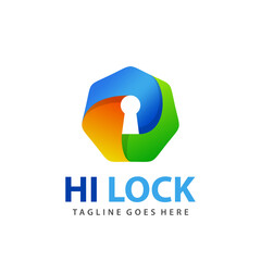 Abstract Gradient Heptagon Lock Logo Design Template Premium Vector