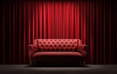 Wall Mural - theater stage with red sofa. 3d illustration
