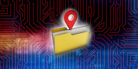 Poster - 3d rendering Red map pointer