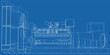 © mirexon - High voltage industrial standby dieasel generator at a power generation. The layers of visible and invisible lines are separated. EPS10 format. Wire-frame.