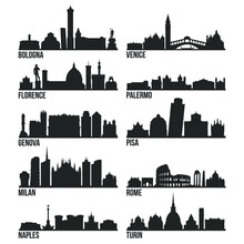 Italy Cities Most Famous Skyline City Silhouette Design Collection Set Pack