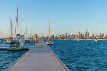 Wall Mural - Skyline of Melbourne behind marina at St. Kilda, Australia