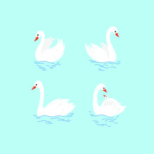 Cartoon Swan Sketch Line Icon. Сute Bird Icons Set. Childish Print For Nursery, Kids Apparel, Poster, Postcard, Pattern.