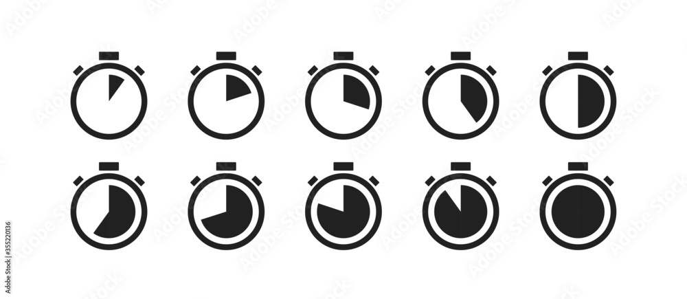Stop Button Timer 2d Stopwatch icon set. Timer second vector isolated concept illustration ...