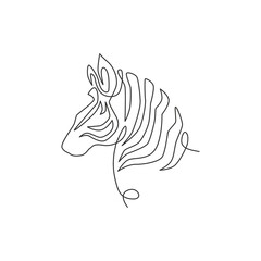 Poster - single continuous line drawing of elegant zebra head for company logo identity. horse with stripes m