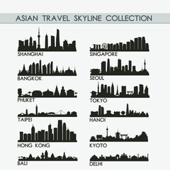 Wall Mural - Most Famous Asian Travel Skyline City Silhouette Design Collection