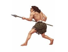 Full Color Illustration Of Neanderthal Hunting With Spear Isolated In White