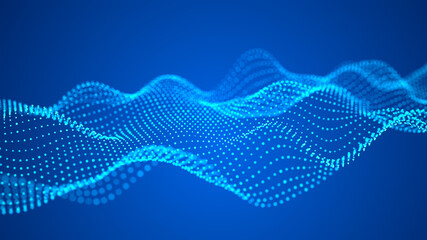 Poster - Digital dynamic wave of particles. Abstract blue futuristic background. Big data visualization. 3D rendering.