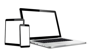set of blank screens with laptop, tablet, phone