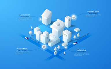 Wall Mural - Vector isometric white city template