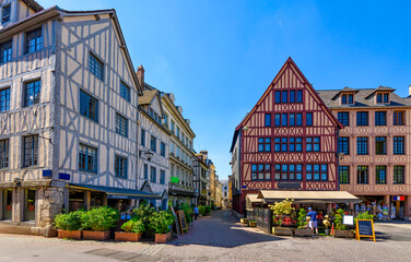 Wall Mural - Street with timber framing houses in Rouen, Normandy, France. Architecture and landmarks of Rouen. Cozy cityscape of Rouen