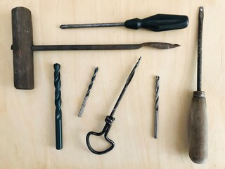 Collage of Screwdrivers, Drill Bits, Corkscrew and Auger