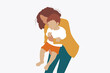 Illustration of a mother holding her baby toddler