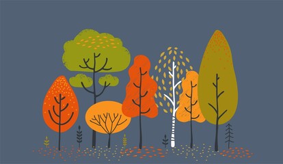 Wall Mural - Vector illustration of stylistic trees. Trees forest simple plant silhouette icon. Hand drawn illustrations