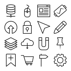 Poster - localization arrow and user interface icon set, line style