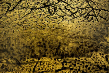 Wall Mural - Light brown with gold abstract texture with dark scratches, cracks and spots