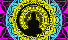 Lord Buddha Graphic Illustration With Mandala Background Vector Graphic.