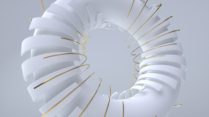 Poster - Abstract white torus with bended shapes and golden wire.