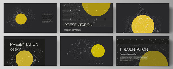 Poster - The minimalistic abstract vector illustration layout of the presentation slides design business templates. Science or technology 3d background with dynamic particles. Chemistry and science concept.