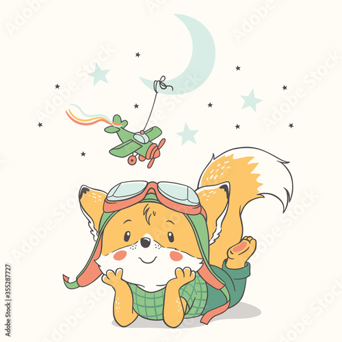 vector-illustration-of-a-cute-little-red-fox-wearing-flying-goggles-dreaming-of-becoming-a-pilot