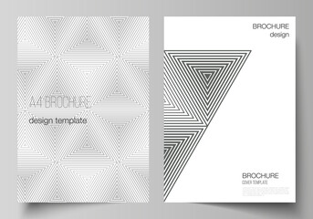 Poster - Vector layout of A4 format modern cover mockups design templates for brochure, magazine, flyer, booklet, report. Abstract geometric triangle design background using different triangular style patterns