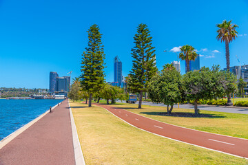 Wall Mural - Downtown Perth viewed from riverside promenade of Swan river, Australia