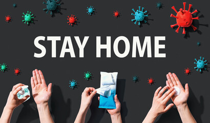 Wall Mural - Stay home theme with hygiene and viral objects