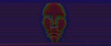 Artificial Or Machine Intelligence Concept. 3D Silhouette Of Human Head Extruded From Lines Looking Like Graph Of A Function. Generative Computer Art.
