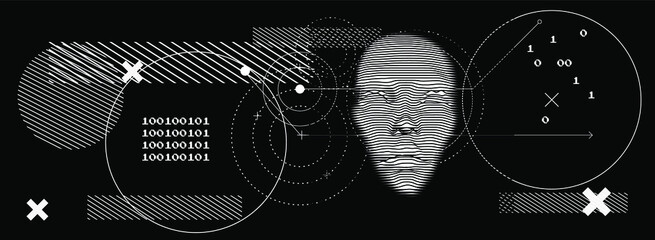 Aufkleber - Artificial or machine intelligence concept. 3D silhouette of human head extruded from lines looking like graph of a function. Generative computer art.