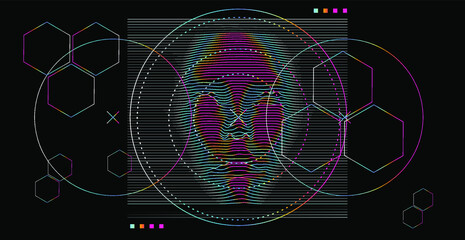 Poster - Artificial or machine intelligence concept. 3D silhouette of human head extruded from lines looking like graph of a function. Generative computer art.