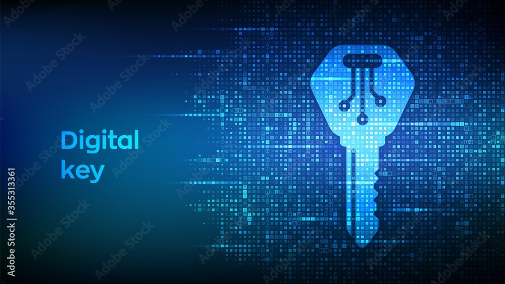 Digital key. Electronic key icon made with binary code. Cyber security ...