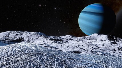 Wall Mural - beautiful alien planet in far space, realistic exoplanet, planet suitable for colonization, planet similar to Earth, detailed planet surface 3d render