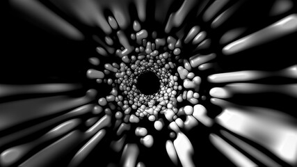 Poster - Spinning bubble tunnel, computer generated. 3d rendering futuristic backdrop. Bubbles splitting effect