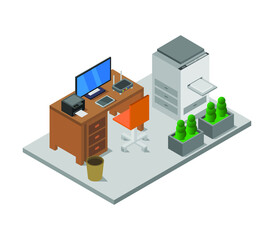 Poster - isometric office desk