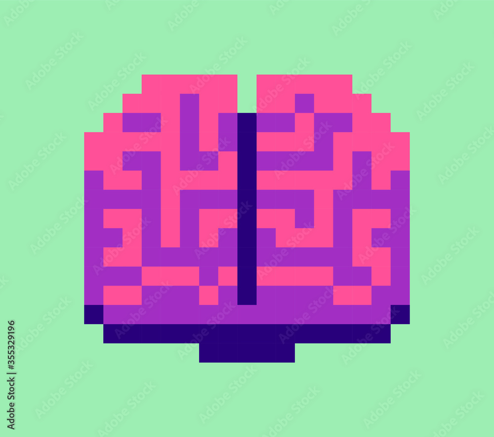 Brain Vector Pixel Art Design Isolated Stock Vector | Adobe Stock