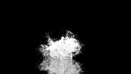 Water splash, underwater explosion or object hitting the water surface, alpha channel, slow motion, side view