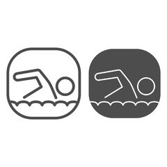 Poster - Swimmer line and solid icon, nautical concept, Man swims in sea sign on white background, Swimming icon in outline style for mobile concept and web design. Vector graphics.