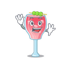 Wall Mural - A charming cosmopolitan cocktail mascot design style smiling and waving hand