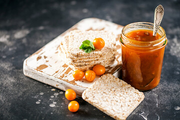 Wall Mural - Jam in a jar and fresh fruits