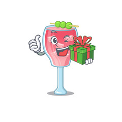 Wall Mural - joyful cosmopolitan cockta cartoon character with a big gift box