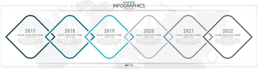 Fototapete - Infographic business horizontal timeline process chart template. Vector modern banner used for presentation and workflow layout diagram, web design. Abstract elements of graph options.