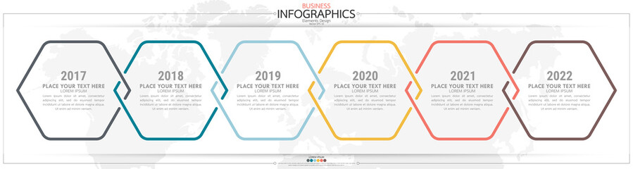Fototapete - Infographic business horizontal timeline process chart template. Vector modern banner used for presentation and workflow layout diagram, web design. Abstract elements of graph options.