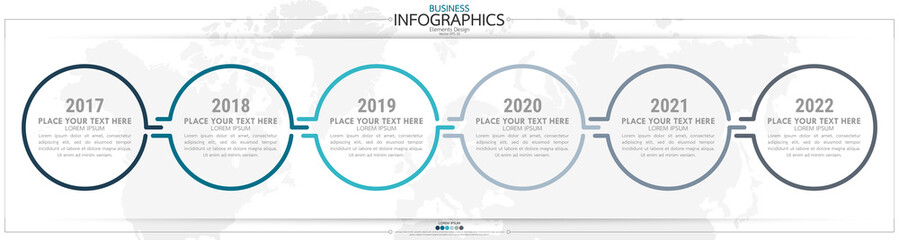 Fototapete - Infographic business horizontal timeline process chart template. Vector modern banner used for presentation and workflow layout diagram, web design. Abstract elements of graph options.