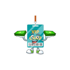 Wall Mural - A cheerful VIP pass card cartoon mascot design having some money on hands