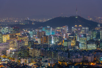 Wall Mural - Night view of Namsan tower overlooking downtown Seoul, Republic of Korea